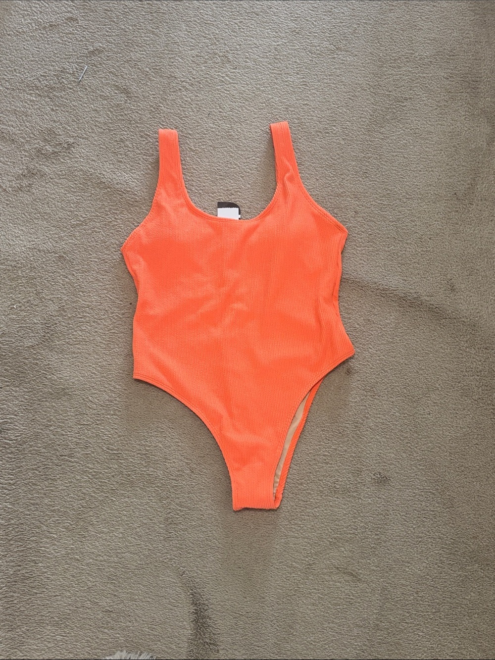 Neon Orange Ribbed One-Piece Swimsuit